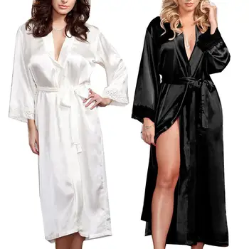 

2020 New Silk Kimono Robe Bathrobe Women Silk Bridesmaid Robes Sexy Solid Color Robes Satin Robe Ladies Dressing Gowns