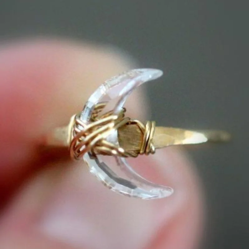 Crescent Moon Ring Crystal Quartz Ring Half-Moonbeam