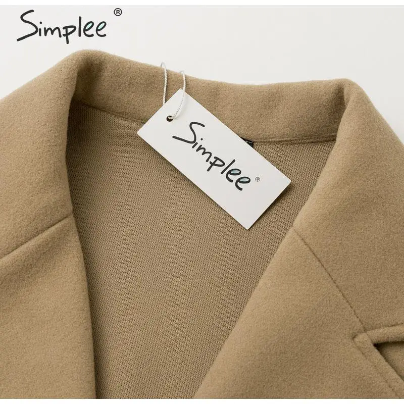 Simplee элегантные офисные женские длинные смесовые пояса для пальто с карманами Осень-Зима Женское пальто Верхняя одежда с длинным рукавом твидовое Женское пальто