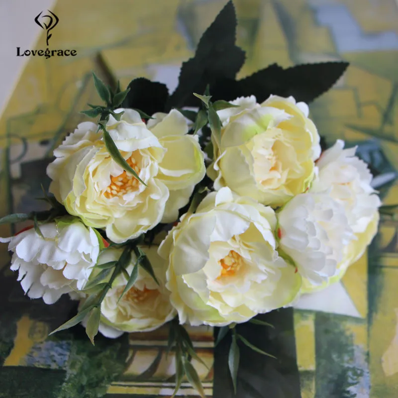 Silk Artificial Peonies flowers 8 Heads for Wedding Marriage DIY Decor Home Decor,artificial peony flowers