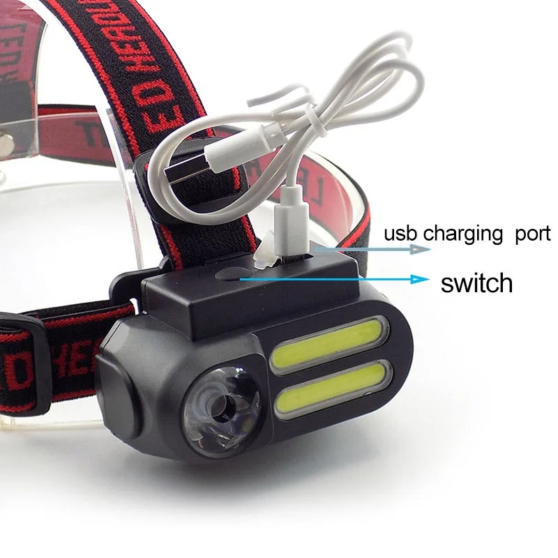 COB USB Перезаряжаемый налобный фонарь мощный 3 светодиодный Xpe головной светильник 18650 фронтальная налобный фонарь светильник вспышка светильник для рыбалки кемпинга