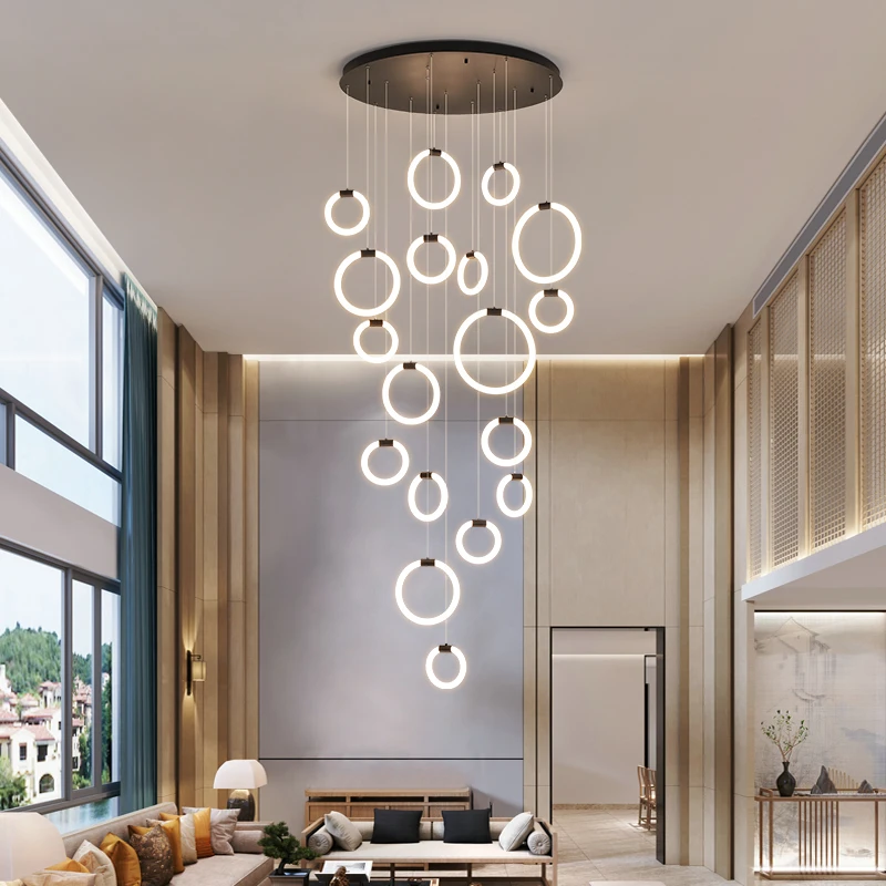 Lámpara LED para sala de estar y apartamento dúplex, escalera en espiral, lámparas de para colgar, lámpara para interior moderna|Luces colgantes| - AliExpress