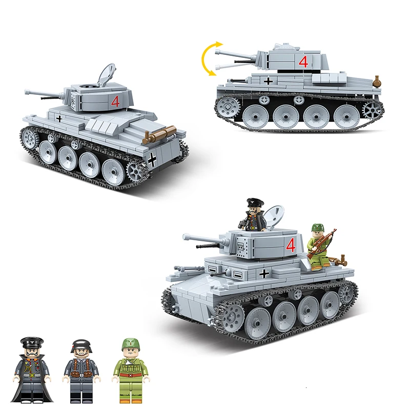 Skup Nowy 535 sztuk wojskowy WW2 LT 38 lekki czołg model klocków budowlanych kompatybilny Legoingly Technic miasto żołnierz wojskowy broń zabawki