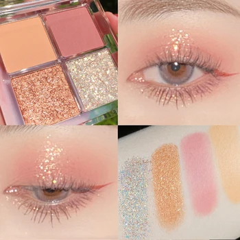 

Minshzee Time Girl's 4-color Eyeshadow Matte Pearly Lustre Unicorn Four-color Eyeshadow Compact M2020 Four Colors Easy to Wear