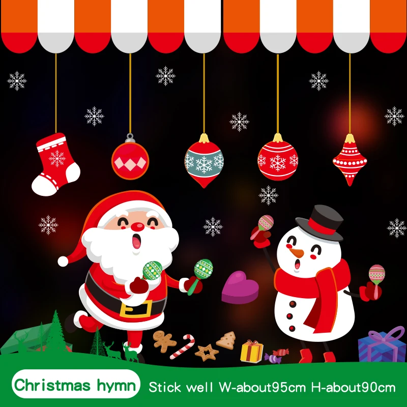 Merry Christmas DICOR Мультяшные рождественские наклейки для оконной витрины, съемный Санта Клаус, снеговик, домашний декор, клей, ПВХ, Новогодняя Наклейка на стекло - Цвет: Merry Christmas