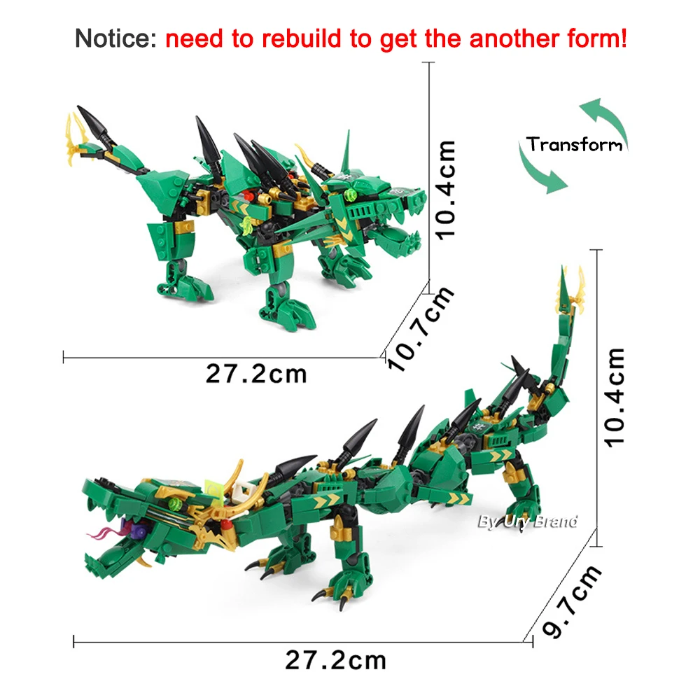 Конструктор Lloyd's Green Dragon Fighting Mech серии ниндзя Creator набор сделай сам 2 в 1 детские