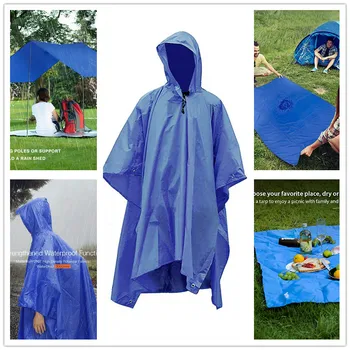 

3 In 1 Poncho Rain Cover Rain Coat Hood Hiking Cycling Rain Cover Poncho Waterproof Tent Outdoor Camping Tent Mat Awning Shelter