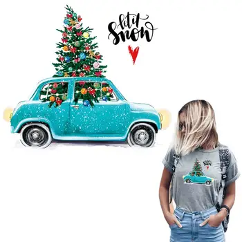 

Blue Car Iron On Transfer Christmas Gift Parches New Fashion T-Shirt Jeans Decoration Washable Diy Heat Transfer Iron On Patches