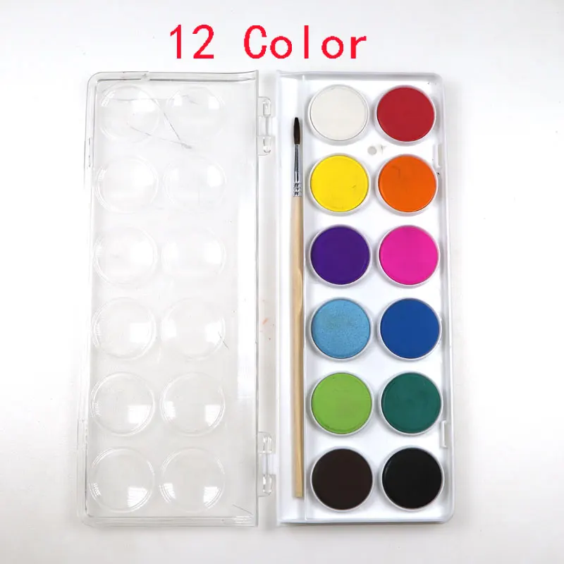 12/16/18/28/36 color solid gouache watercolor powder paint set with water brush pen portable watercolor paint drawing - Цвет: 12 colors