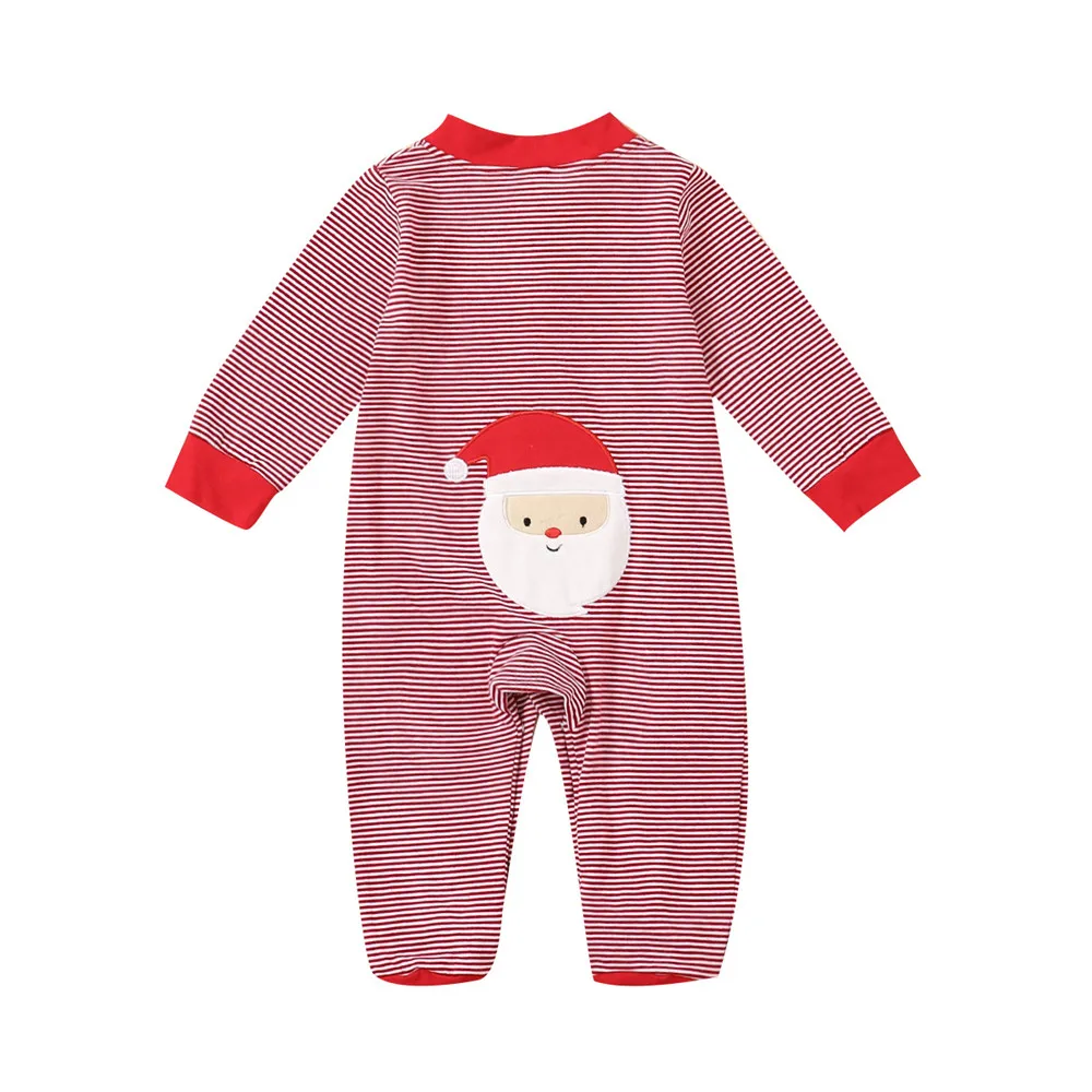 

0-24M Infant Baby Christmas Romper Santa Claus Print Stripe Design Long Sleeve Cotton Jumpsuit Xmas Costumes Autumn Pajamas