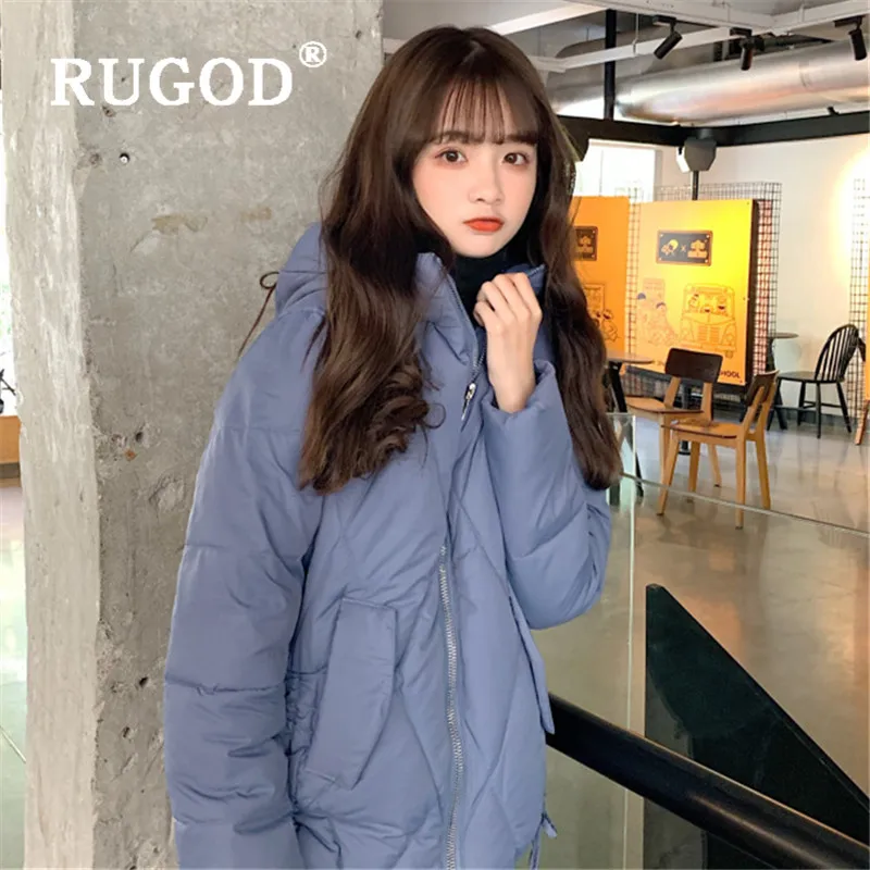 Пальто женское RUGOD, женское корейское зимнее пальто с капюшоном, с длинным рукавом, с хлопковой подкладкой, зимняя куртка, женское повседневное плотное зимнее пальто на шнуровке