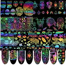 Голографическая цветочная фольга для перевода рисунков на ногти лазерные наклейки для дизайна ногтей наклейки обертывание звездная переливающаяся переводная фольга DIY украшения для ногтей