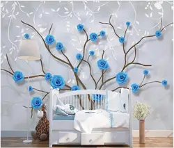 custom mural Photo wallpaper on the wall Hand painted blue rose flower tree bedroom home decor 3d wallpaper for walls in rolls