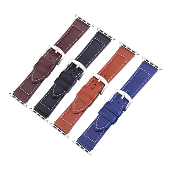 

Brown Leather Band Loop Strap For Apple Watch 4 3 2 1 38mm 40mm , Men Leather Watch Band for iwatch 5 44mm 42mm Bracelet