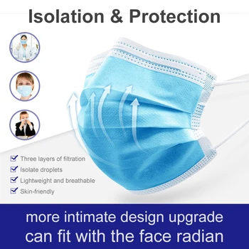

Fast delivery Hot Sale 3-layer mask 50pcs Face Mouth Masks Non Woven Disposable Anti-Dust Masks Earloops Masks
