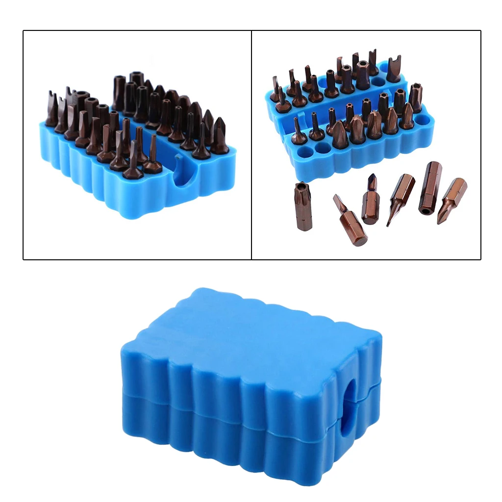 Set of 2 32 Holes Plastic 6.35mm Hex Shank Screw Bits Holder High Quality Blue Color
