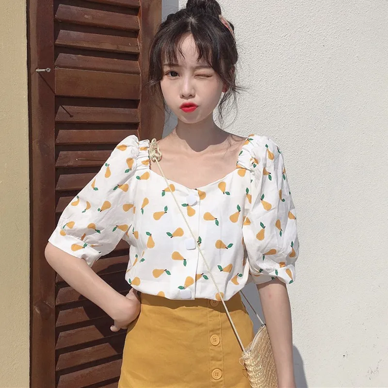 

2019 Women's Summer Mew Fashion Design Fruit Printing Shirts Tee Tops, Short Sleeve Blouse Top Ladies Work Casual Tops Blouse
