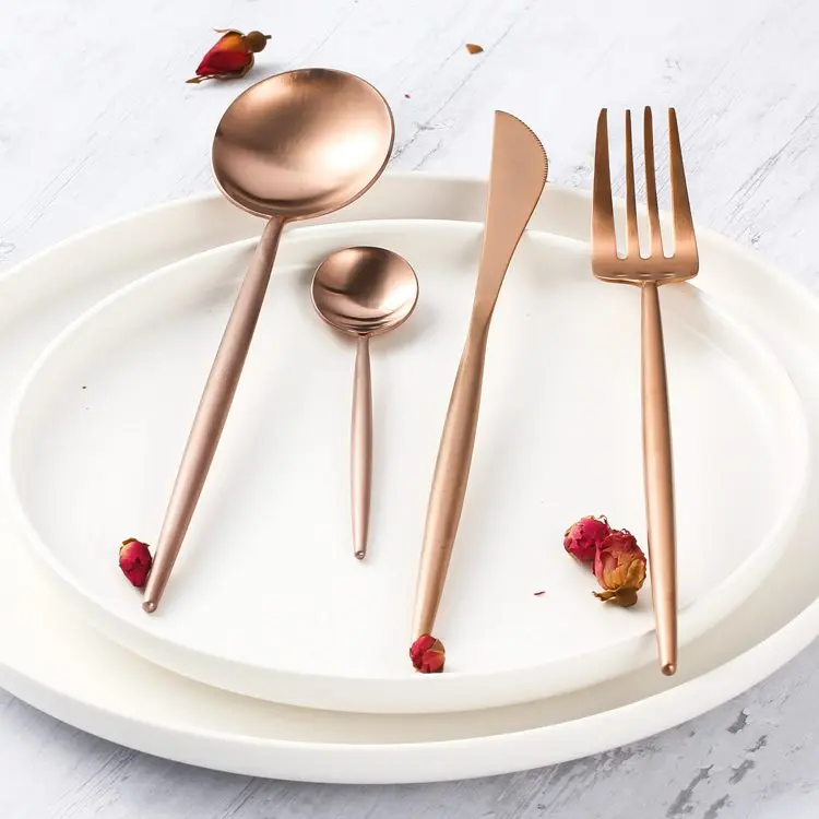 LEKOCH Rose Gold Stainless Steel Cutlery Set Tableware Dinner Dining Kitchen Dinnerware Set Fork Spoon Knife Portable Products
