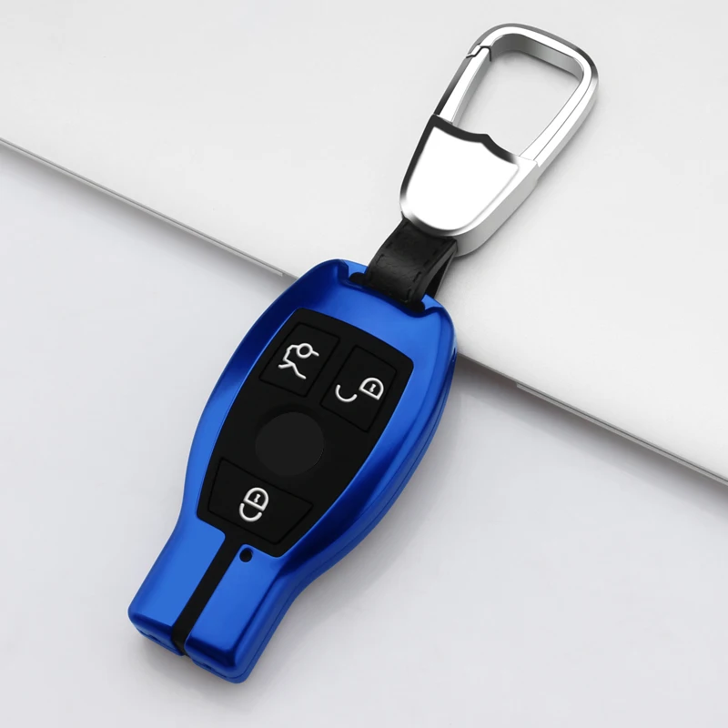 Car Aluminium Alloy Key Case Cover protector For Mercedes Benz E Class E300L C260L A200L C180L GLC260L Accessories Car Styling - Название цвета: Blue-A model