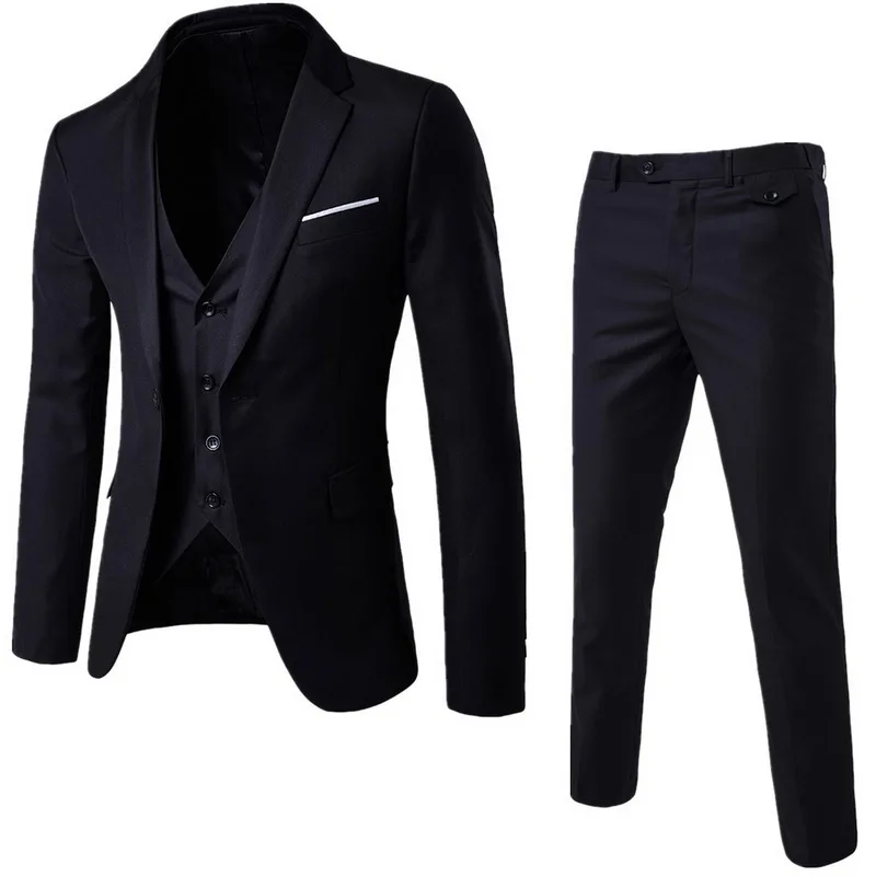 Мужские модные облегающие костюмы, мужская деловая повседневная одежда, костюм-тройка, блейзеры, куртки, штаны, брюки, жилет, наборы - Цвет: Black 1