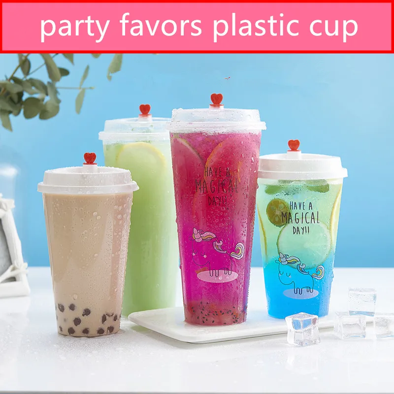 

50pcs High quality thickened disposable cups birthday wedding party favors cold hot drink plastic cups unicorn transparent cup