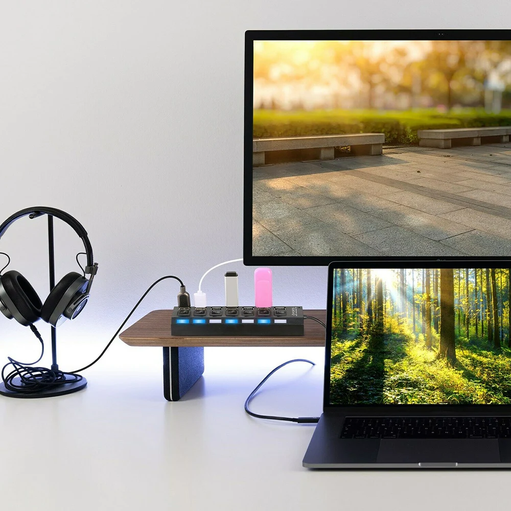 7-Порты и разъёмы USB 2,0 зарядное устройство Usb multi USB hub+ Скорость адаптер ON/OFF переключатель для портативных ПК совместим для Windows 95/98/2000/2003