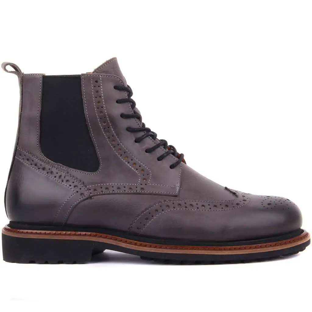 

Sail Lakers-Gray Leather Lace-Up Men Boots