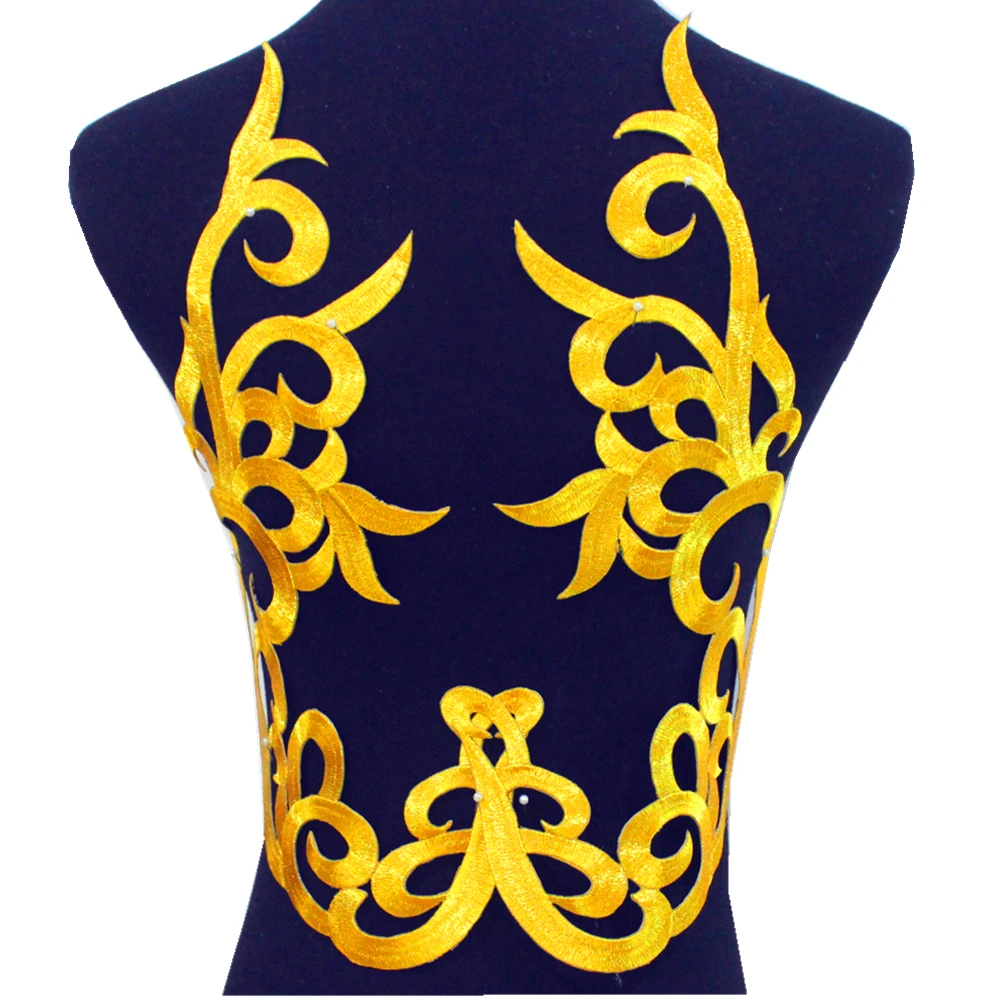 Description Picture 4 of itemIron On Appliques For Dress Gold Embroidery Patches Motif Flowers For Garment Diy Apparel Trims 50.5cm*25cm