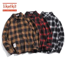 Liketkit Men's New Casual Shirts Male Plaid Long Sleeve Harajuku Oversize Shirts Men Korean Couples Japanese Streetwear 5XL