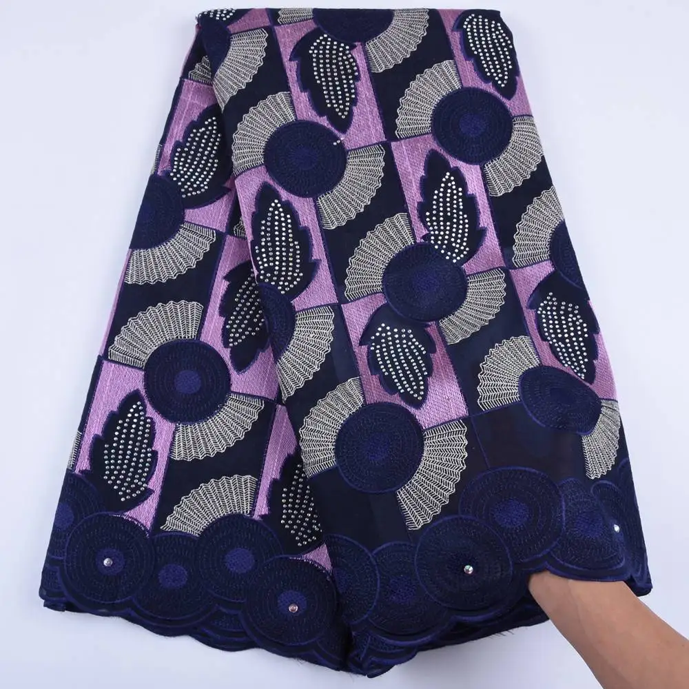 Navy Blue Latest African Cotton Lace Fabric With Stones Embroidery Voile French High Quality Dry S1683 | Дом и сад