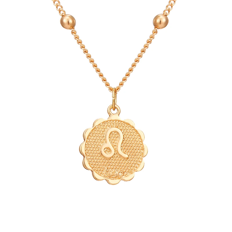 12 созвездий монета Кулоны ожерелье золотой знак зодиака Овен колье с подвеской с надписью Leo женские ювелирные изделия ожерелье на ключицу 12 - Окраска металла: Leo