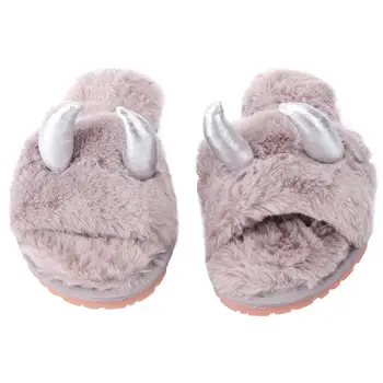 

1Pair Christmas Antlers Design Slippers Adorable Plush Winter Slippers For Girls Christmas Gifts