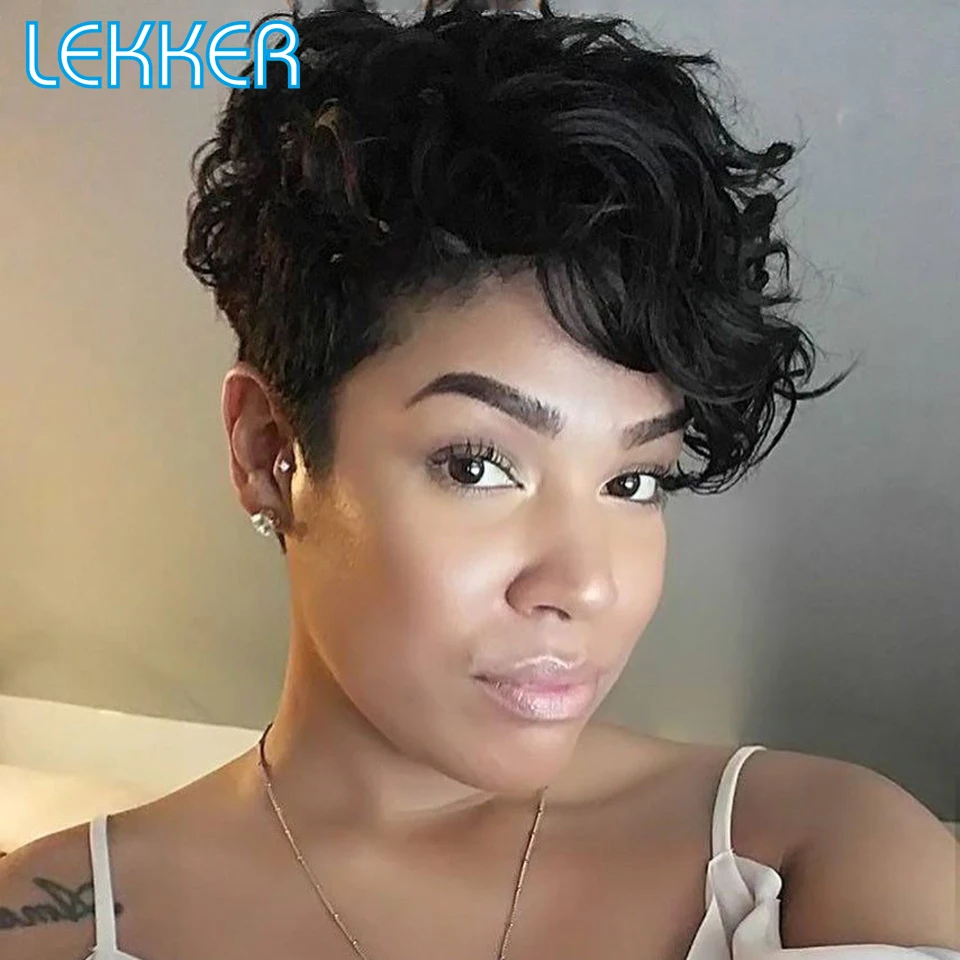 Lekker Short Curly Pixie Cut Loose Deep Wave Human Hair Wig With Bangs For  Women Ombre Colored Brazilian Remy Hair Cheap Wigs - Full Machine Wigs -  AliExpress