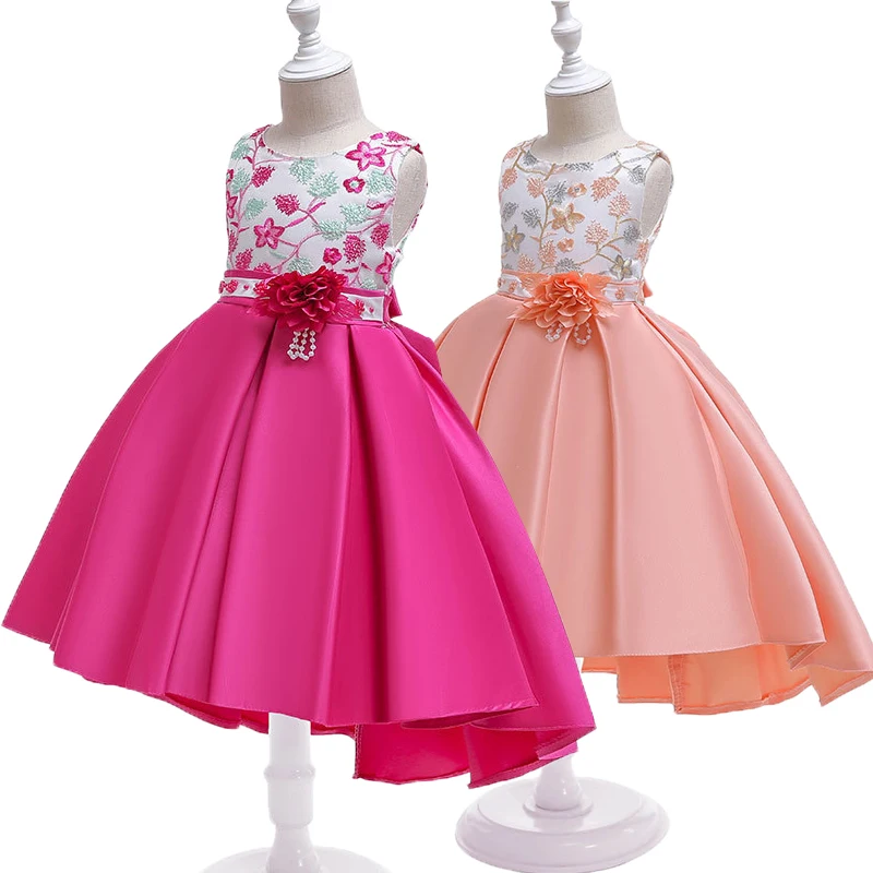Изысканное детское вечернее платье с вышивкой и шлейфом; Милое Свадебное платье принцессы с цветочным узором для девочек; Высококачественная детская одежда