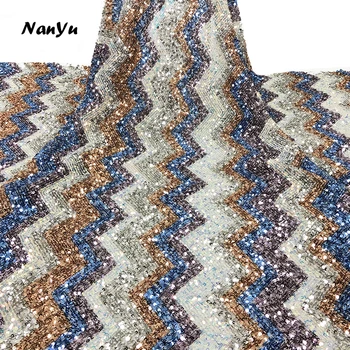 

2020 Latest Elastic Sequins Fabric Hot Sell Big Wave Elastic Polyurethane Mesh Based Fabric