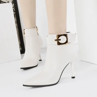 Online 2019 Europa y América sexy punta Martin botas hebillas Delgado Martin botas cremallera lateral con nuevas botas cortas de mujer botas