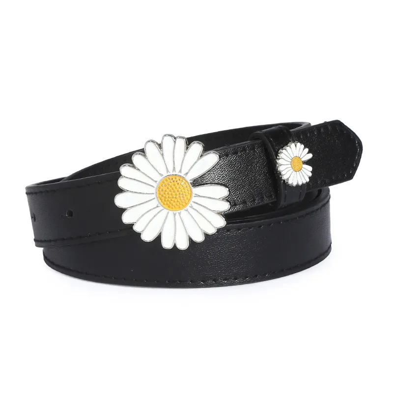 Small Daisy Pu Fine Belt Women Waistband Korean -style Student Flower Buckle Personality Smooth Faux Leather | Аксессуары для