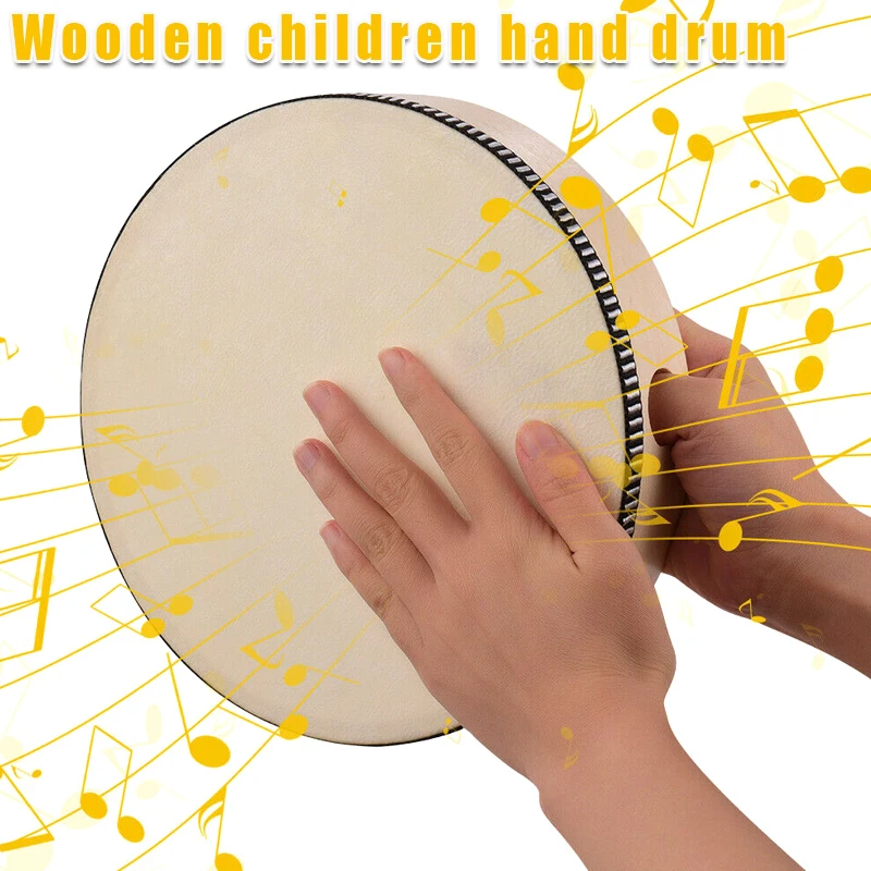 4/6/8/10 Inch Wooden Hand Drum Kid Percussion Toy Wood Frame Drum for Children Music Game Convenient Portable Musical Instrument musical percussion instruments wooden hand drum