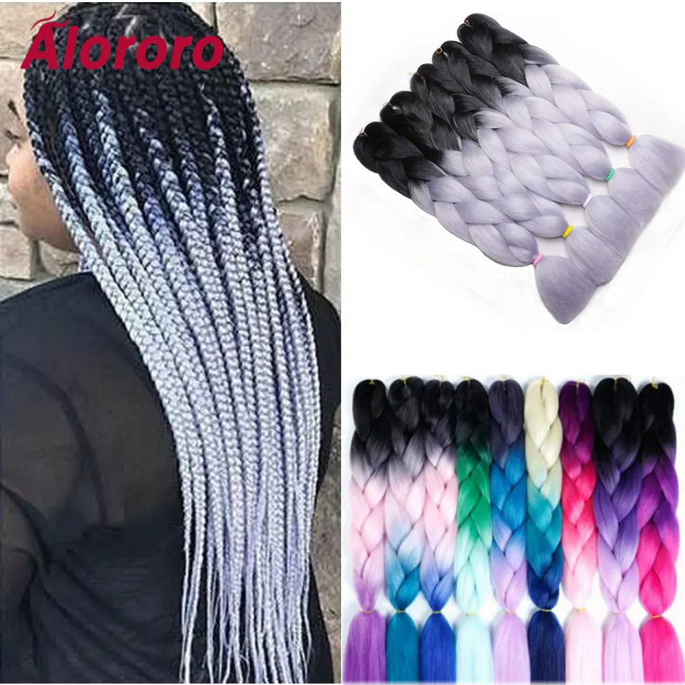 Braiding-Hair Hair-Extensions Synthetic-Hair Women Ombre 6-Colors Alororo for 24-/100g/Pack