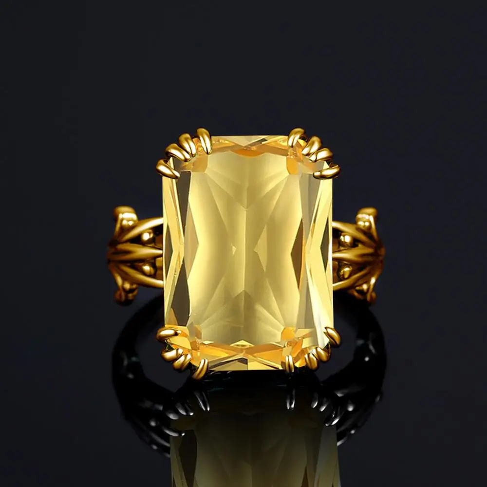 Delicate Rectangle Shape Citrine Stone Sterling Silver Ring, r520