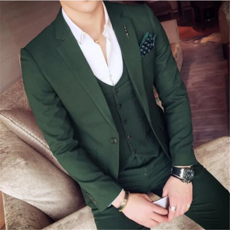 as picture color Новые зеленые деловые мужские костюмы 3 шт.(куртка брюки жилет галстук) Высокое качество Slim Fit Блейзер Формальные Пром Terno одежда мода - Цвет: as picture color