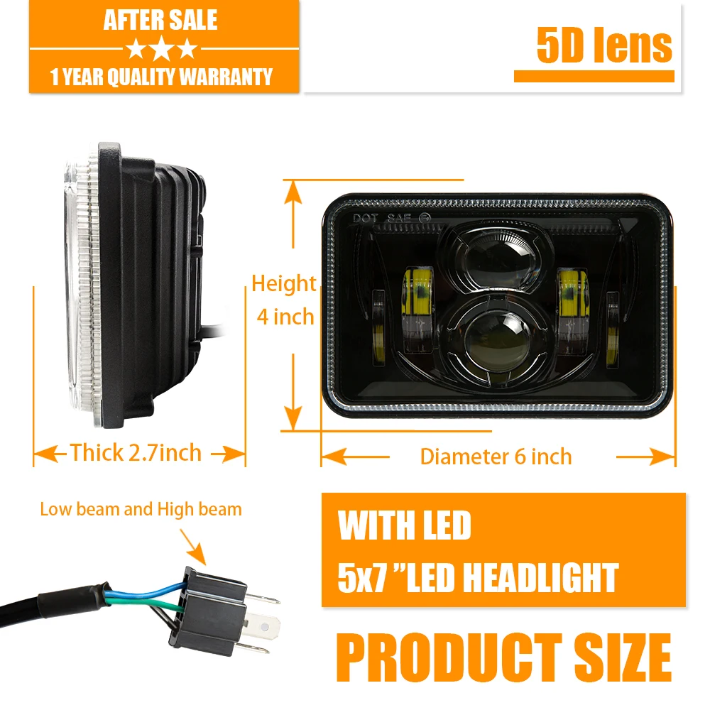 4 шт. DOT Approved черный проектор 4x6 дюймов светодиодный фары прямоугольные H4651 H4652 H4656 H4666 H6545 для Ford Truck