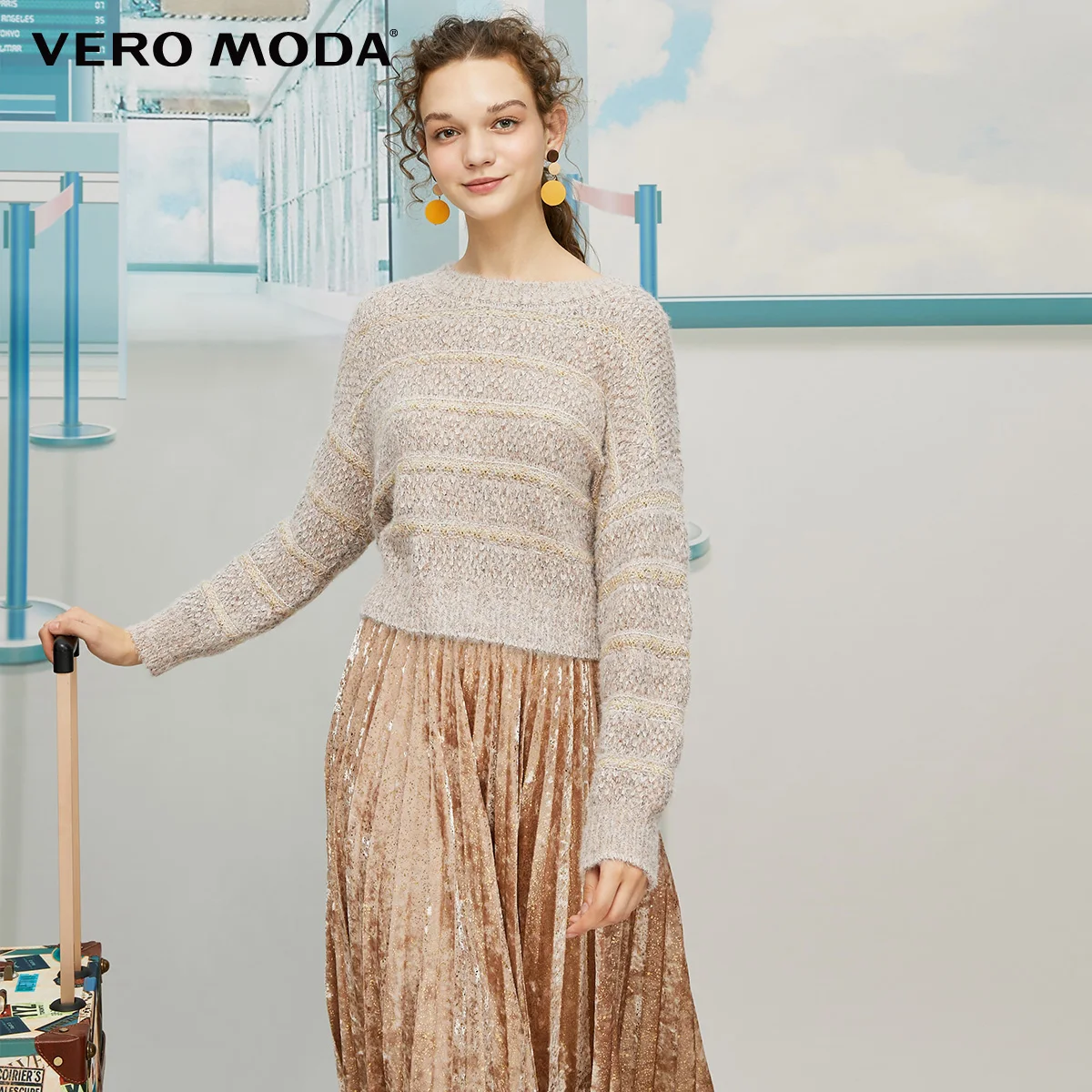 Vero Moda женское винтажное Стильное трикотажное бархатное плиссированное платье из двух частей | 319446541