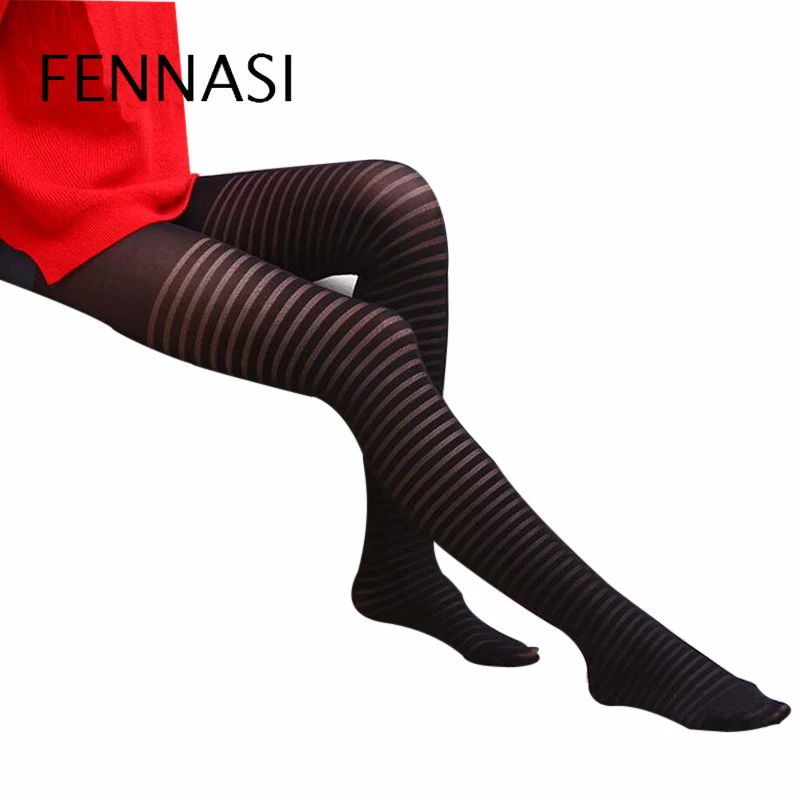 FENNASI весенне-осенние пикантные Женские полосатые Черные колготки женские