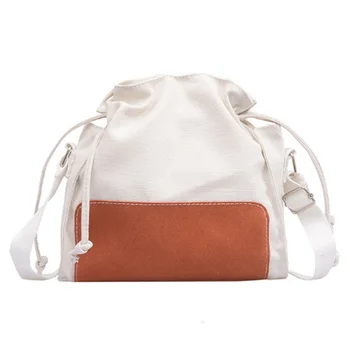 

New Small Fresh Canvas Bag Female Student Sen Literary Drawstring Shoulder Bag Brown