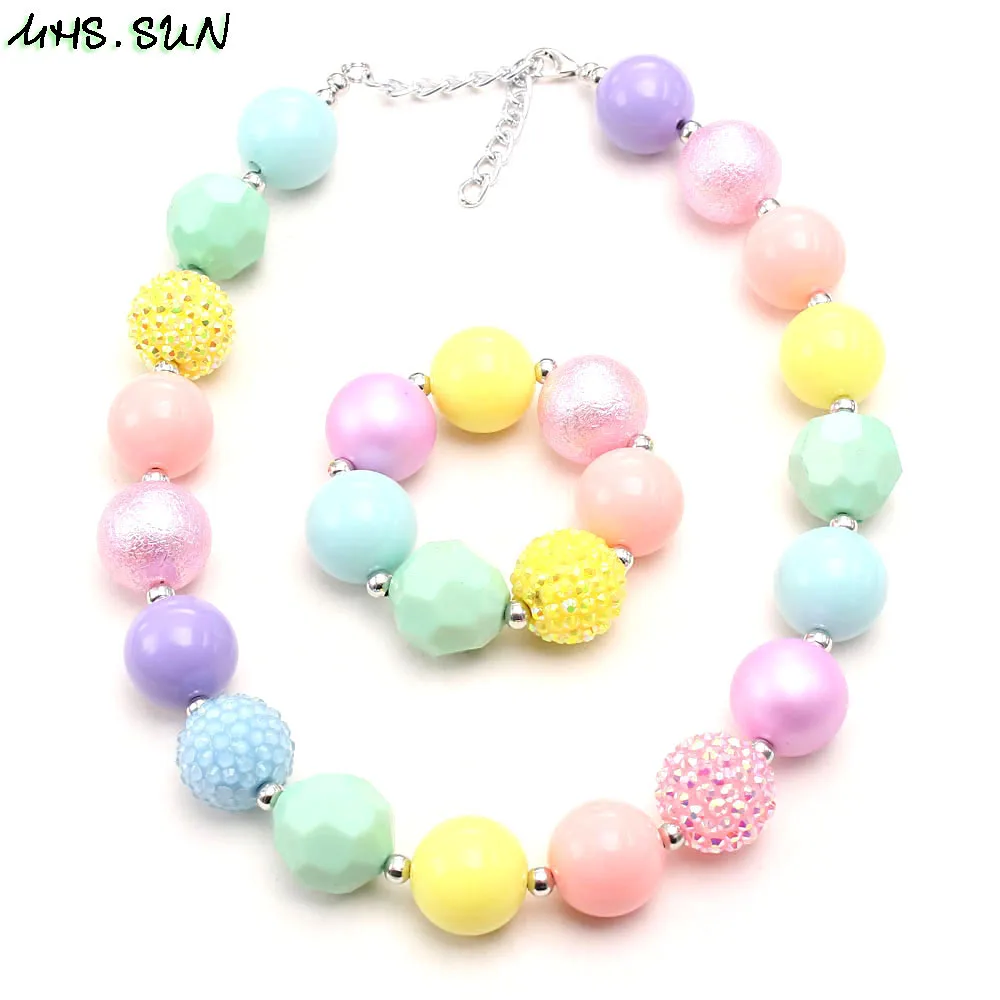 Kids Chunky Acrylic Pearl Round Bubblegum Beads Colorful Bracelet Jewelry Gifts 