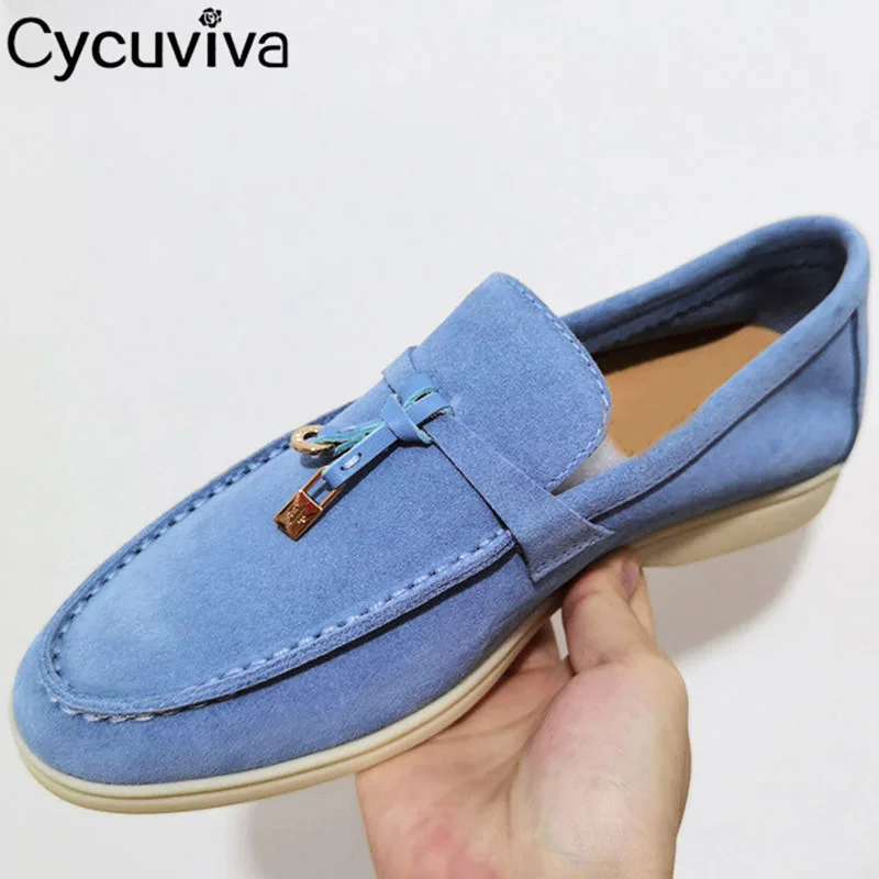 

High Quality Kid Suede Men Shoes Khaki Real Leather Penny Flat Shoes Men Slip on Lazy Male Loafers Summer Walk Shoes for Men