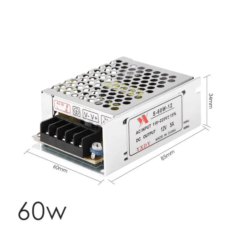 DC 12V 5A 60 Вт светодиодное освещение трансформатор Светодиодный драйвер переключатель Питание адаптер