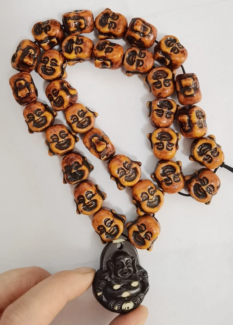 fashion men Imitation Yak Bone Maitreya Buddha Exaggerated Pendant Charm Necklace