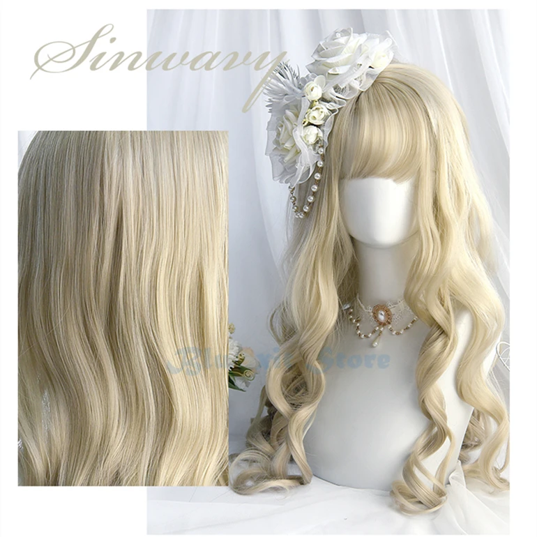 Golden Blonde Lolita Harajuku Bangs Curly Long Sweet Fringe Adult Girls Synthetic - AliExpress